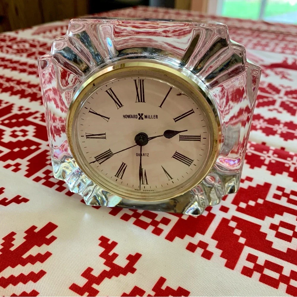 Vintage Made in West Germany Howard Miller Lead Crystal Table Clock